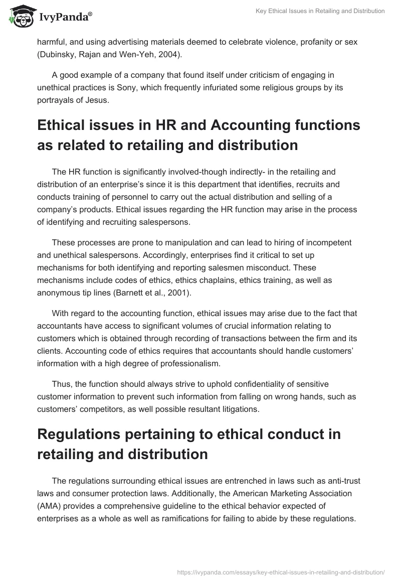 Key Ethical Issues in Retailing and Distribution. Page 3