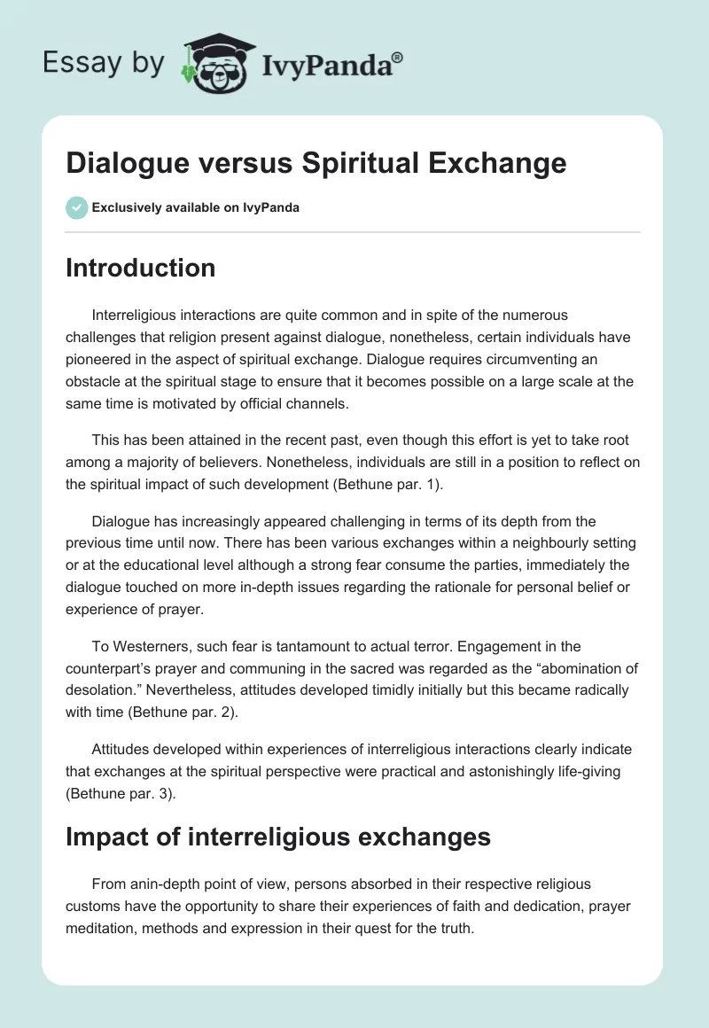 Dialogue versus Spiritual Exchange. Page 1