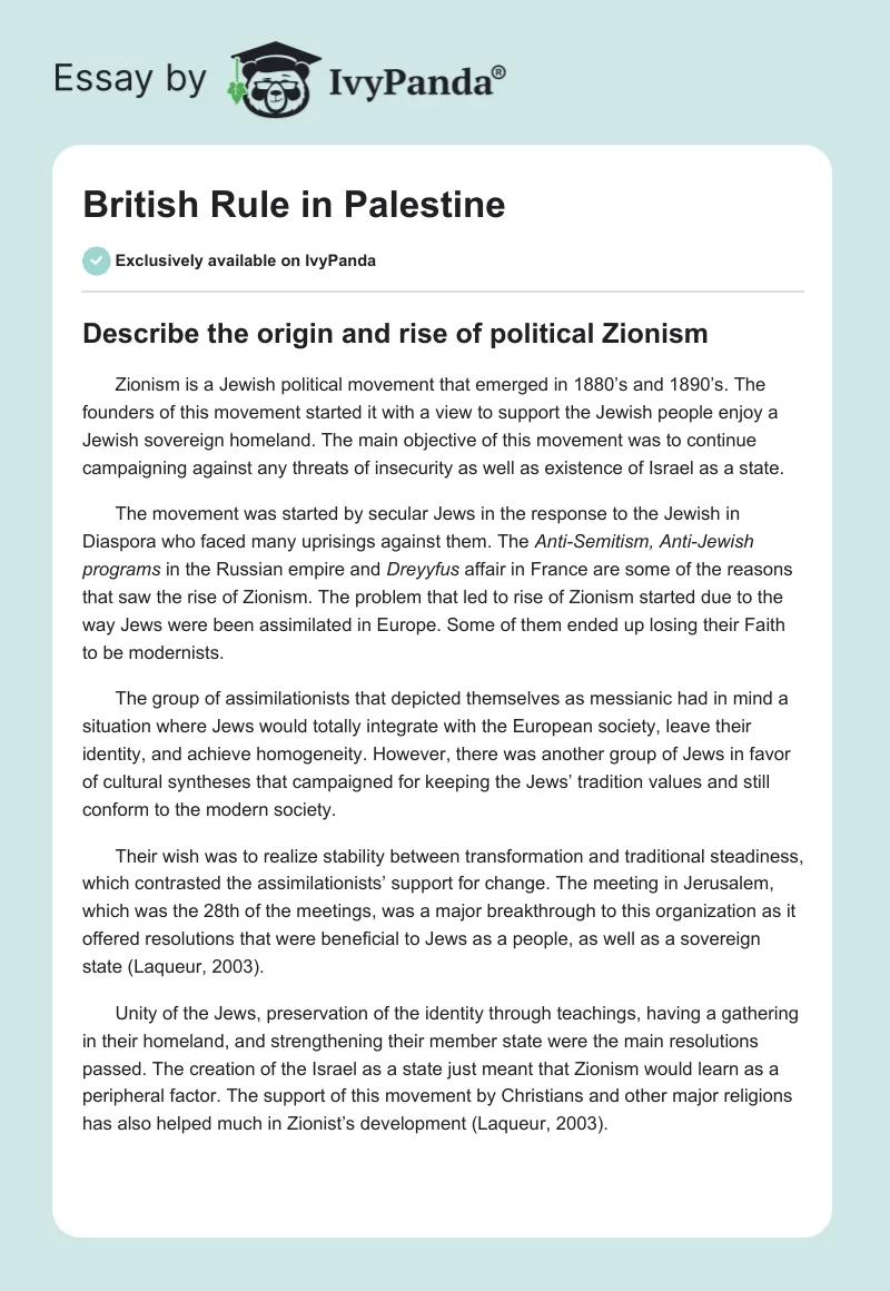 British Rule in Palestine. Page 1