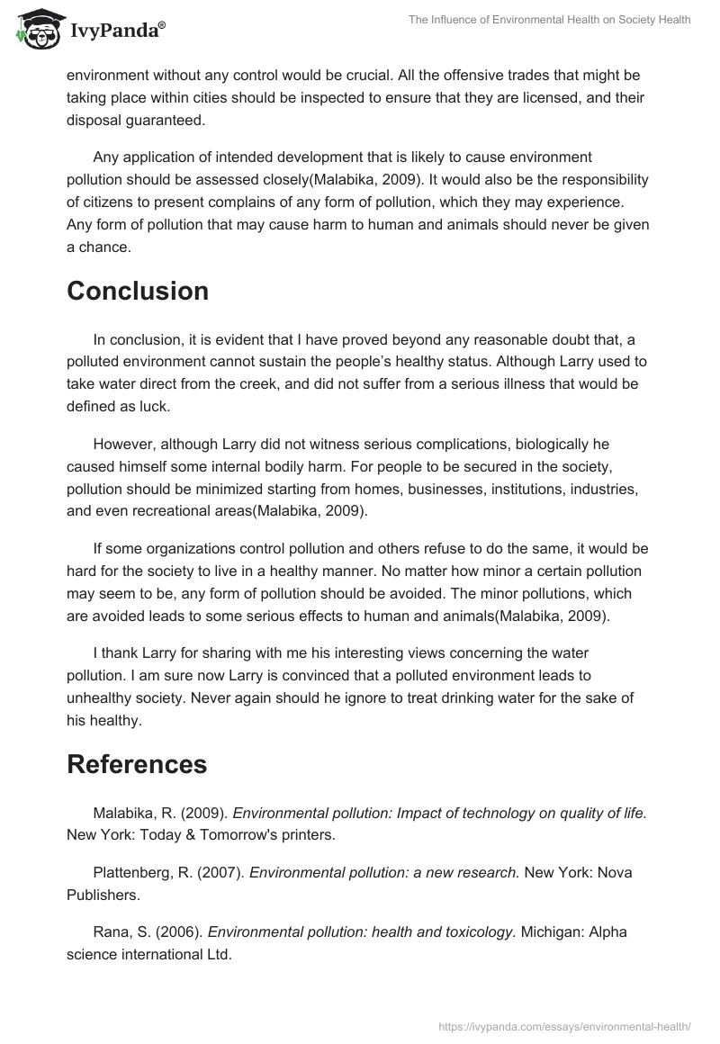 The Influence of Environmental Health on Society Health. Page 2