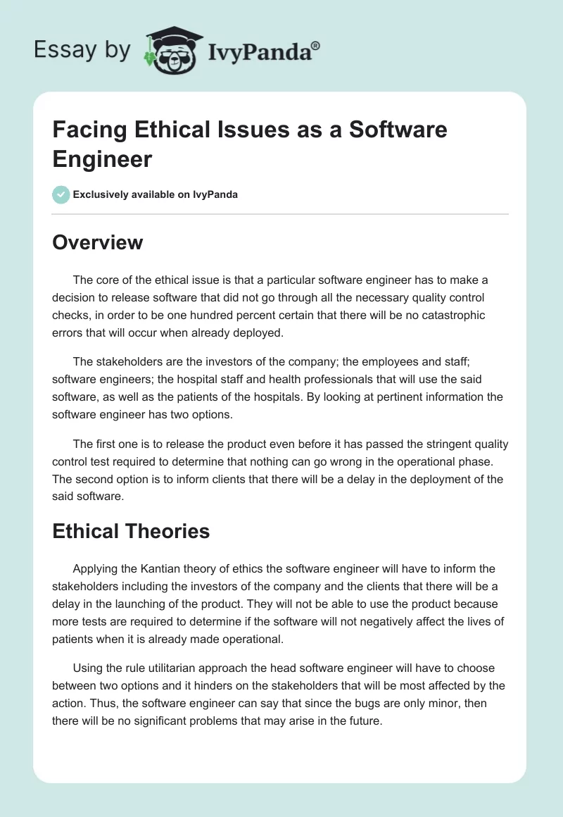 Facing Ethical Issues as a Software Engineer. Page 1