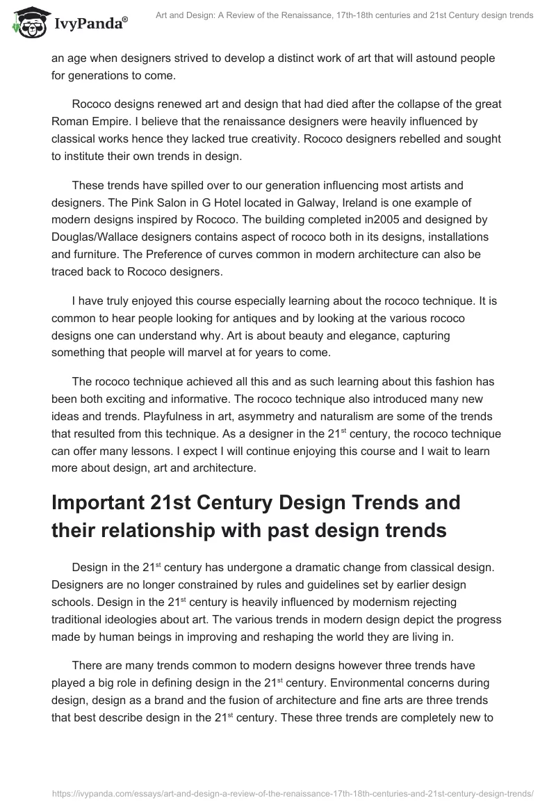 Art and Design: A Review of the Renaissance, 17th-18th centuries and 21st Century design trends. Page 2
