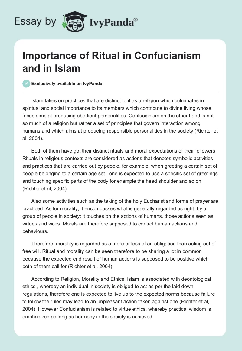 Importance of Ritual in Confucianism and in Islam. Page 1