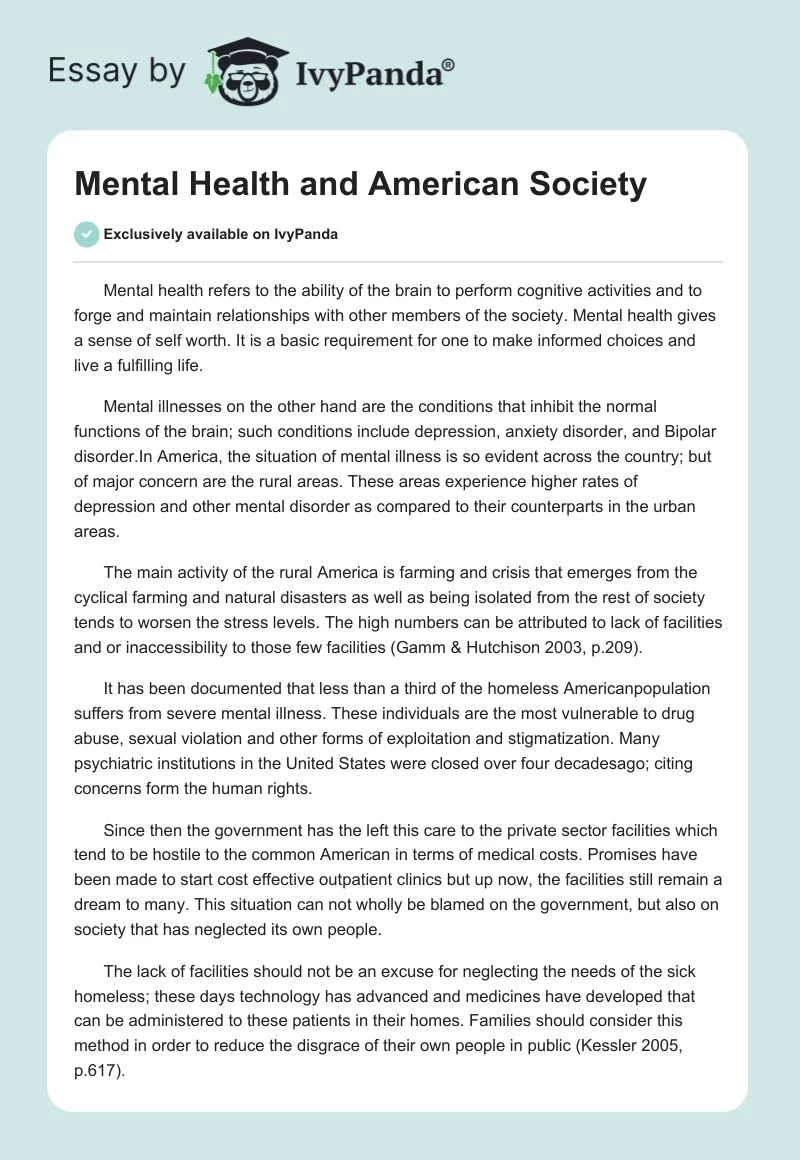 Mental Health and American Society. Page 1