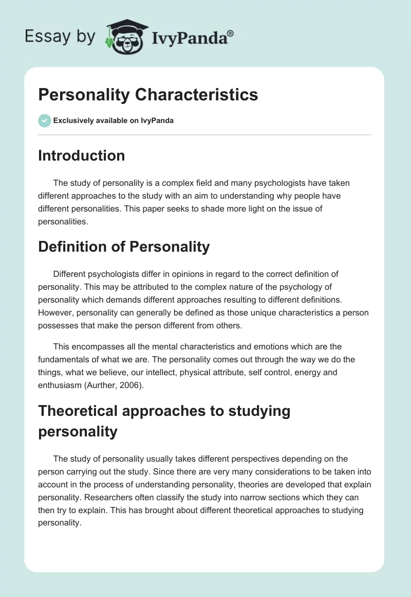 Personality Characteristics. Page 1