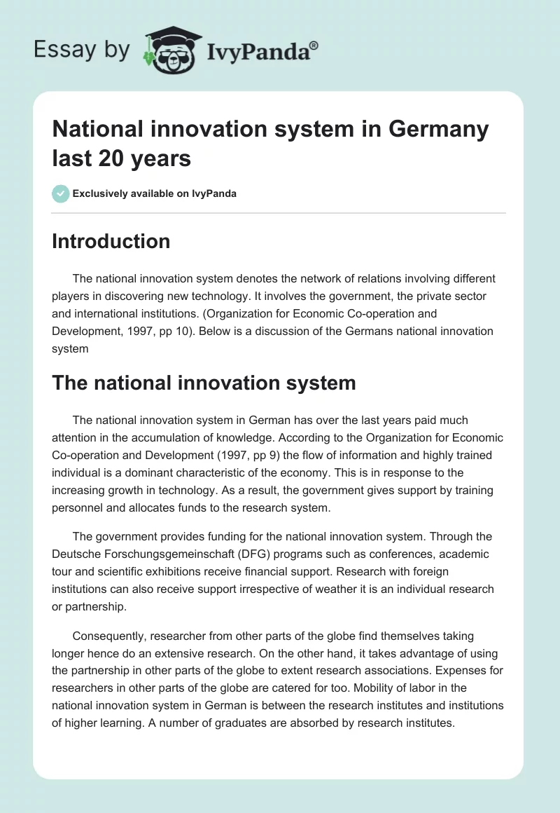 National innovation system in Germany last 20 years. Page 1