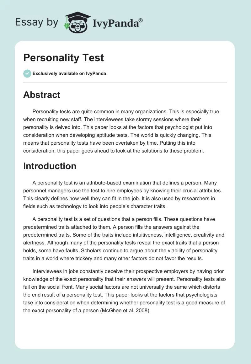 Personality Test. Page 1