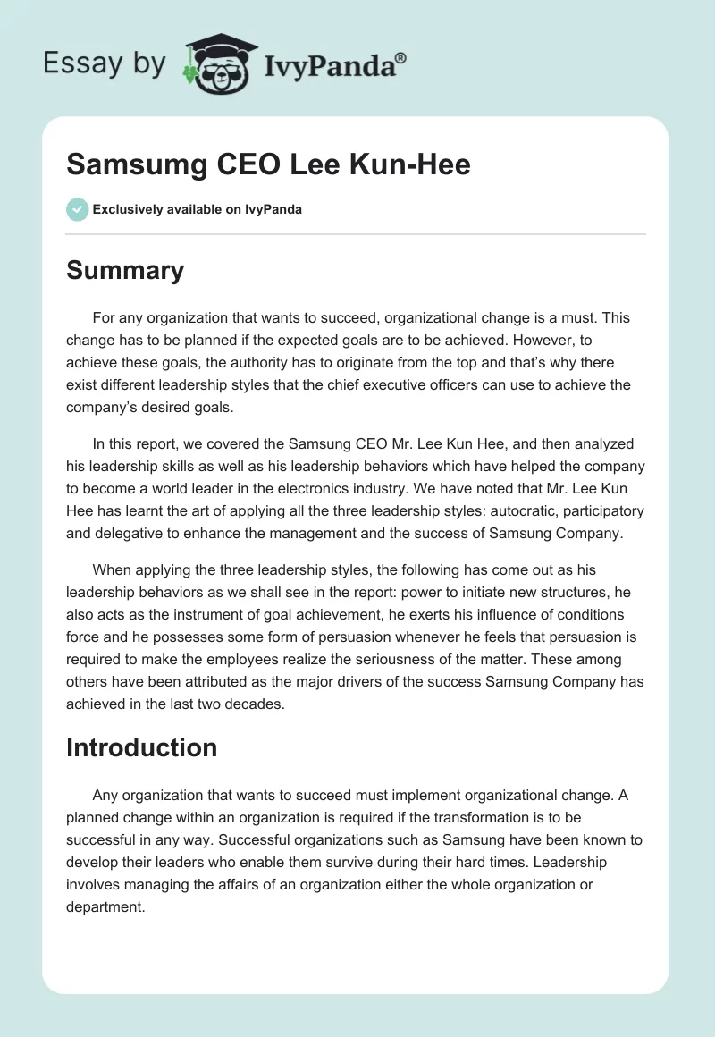 Samsumg CEO Lee Kun-Hee. Page 1
