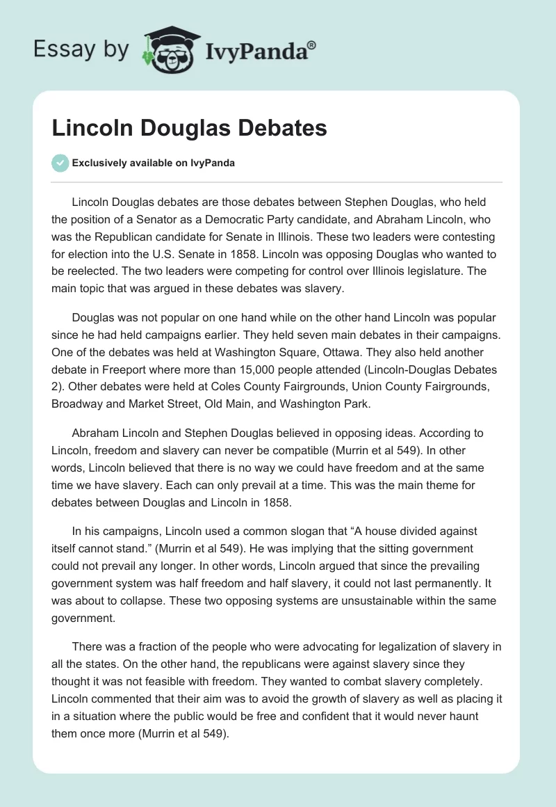 Lincoln Douglas Debates. Page 1