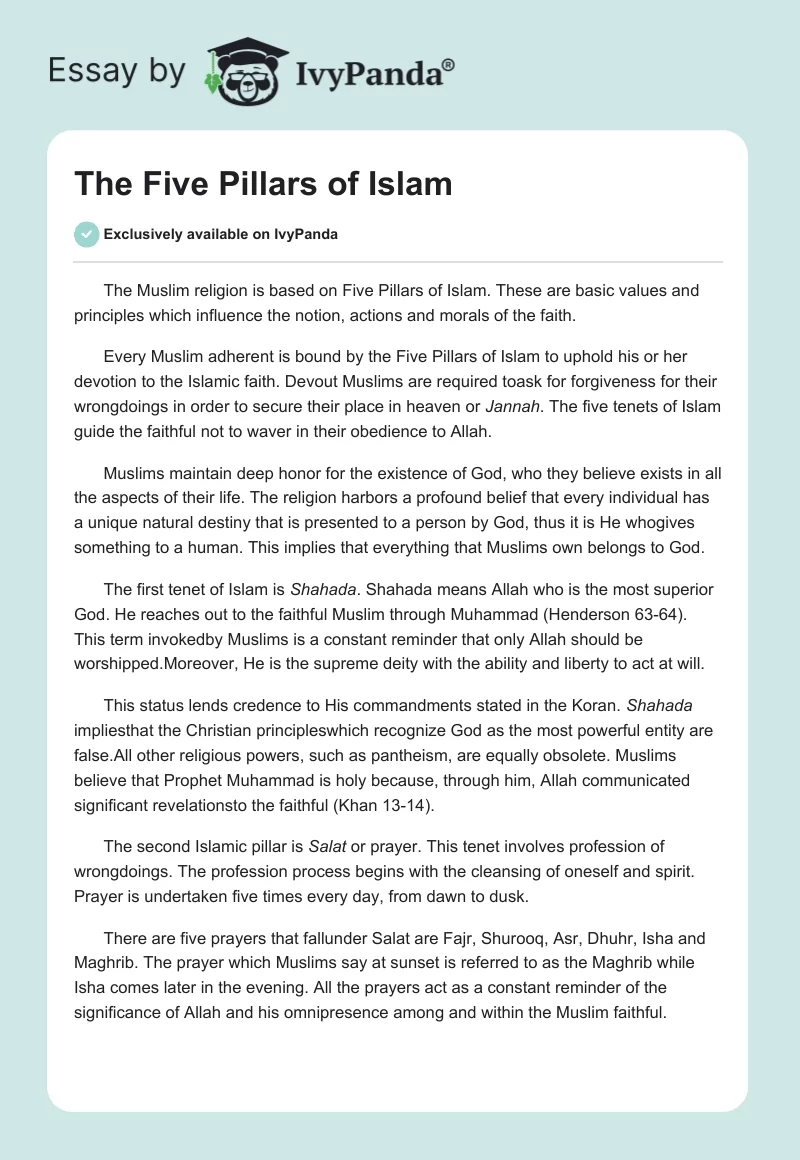 The Five Pillars of Islam. Page 1