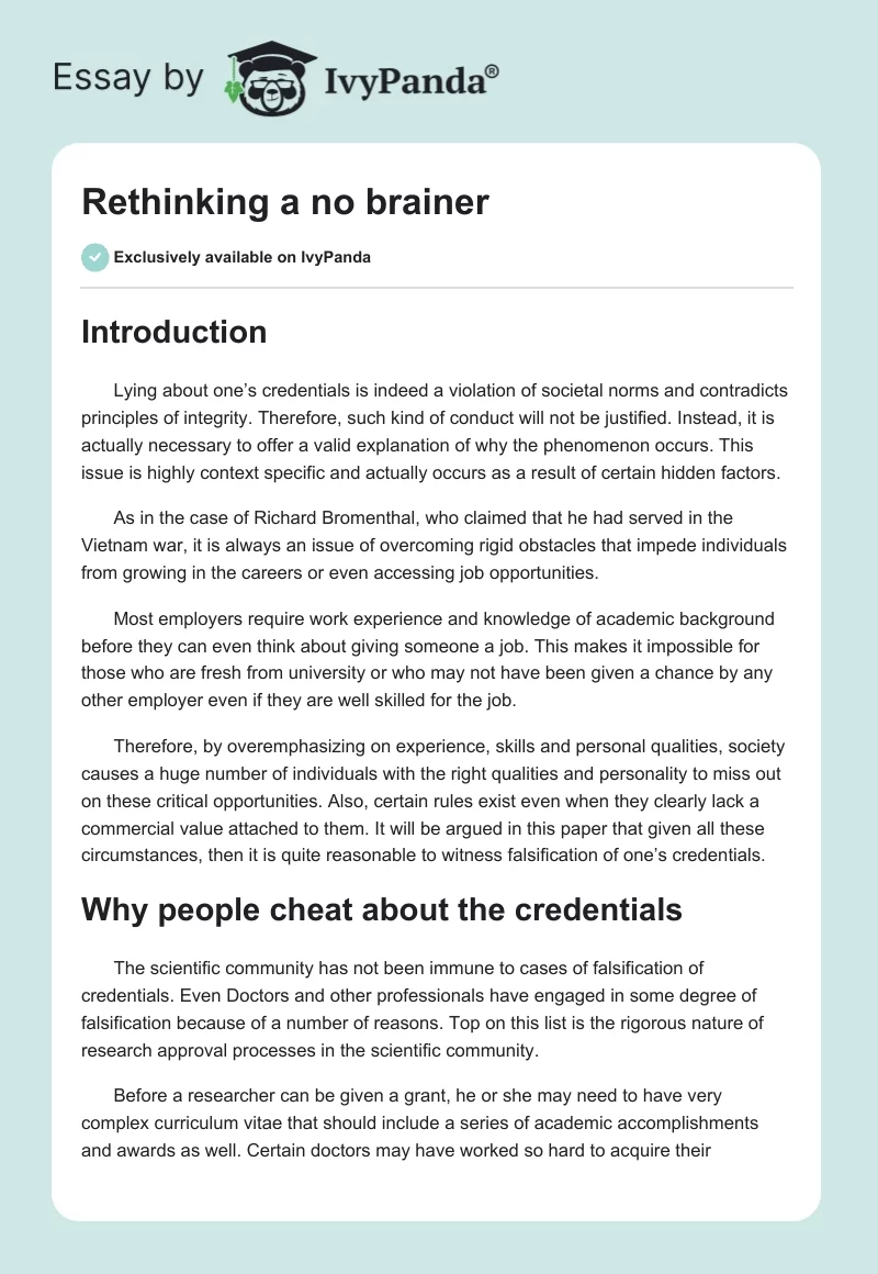 Rethinking a no brainer. Page 1