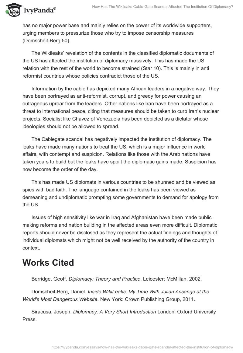 How Has The Wikileaks Cable-Gate Scandal Affected The Institution Of Diplomacy?. Page 2