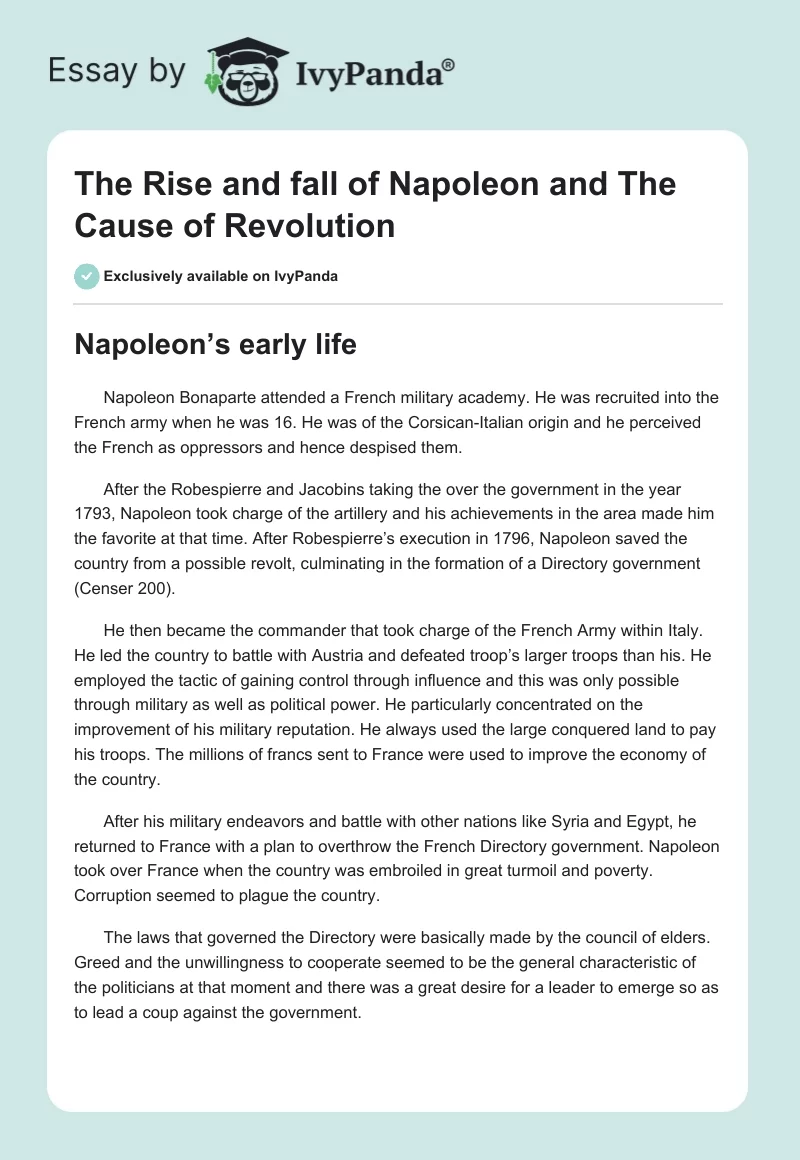 The Rise and fall of Napoleon and The Cause of Revolution. Page 1