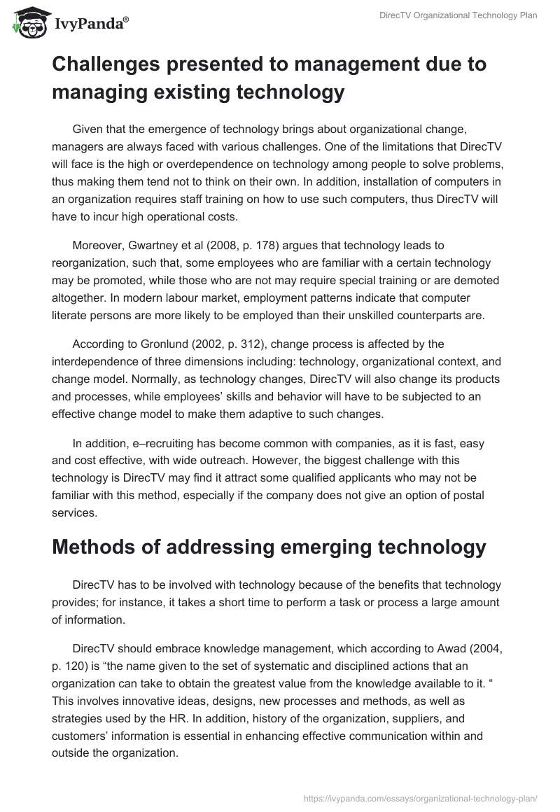 DirecTV Organizational Technology Plan. Page 2