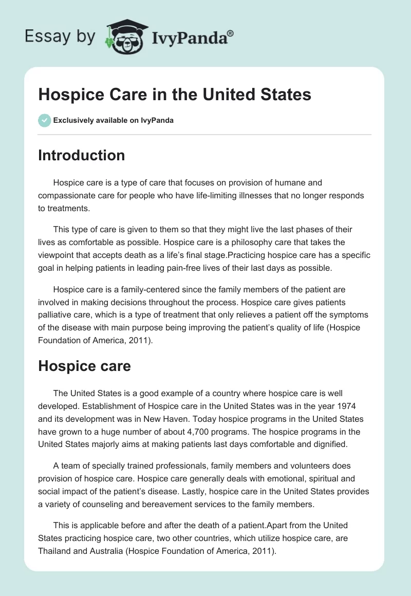 Hospice Care in the United States. Page 1