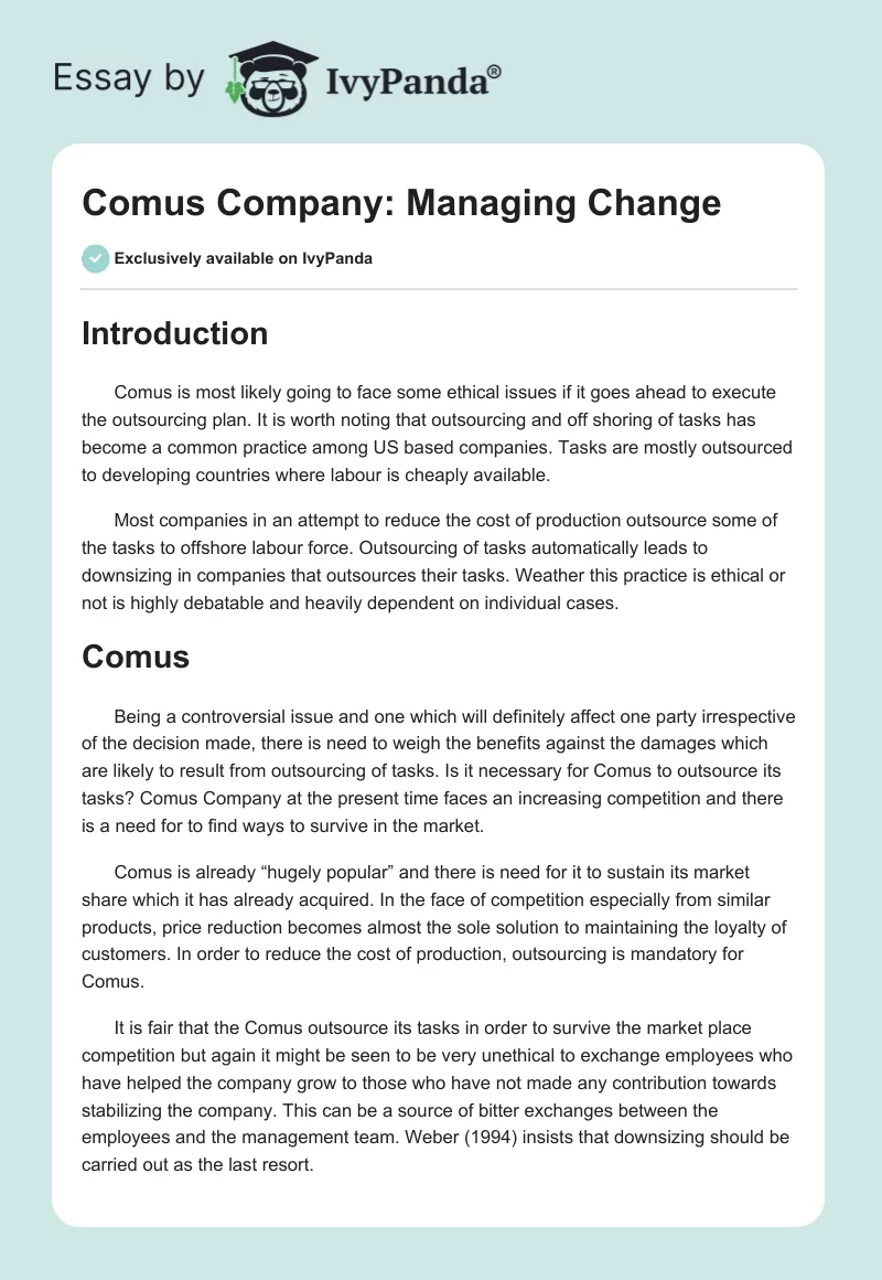 Comus Company: Managing Change. Page 1