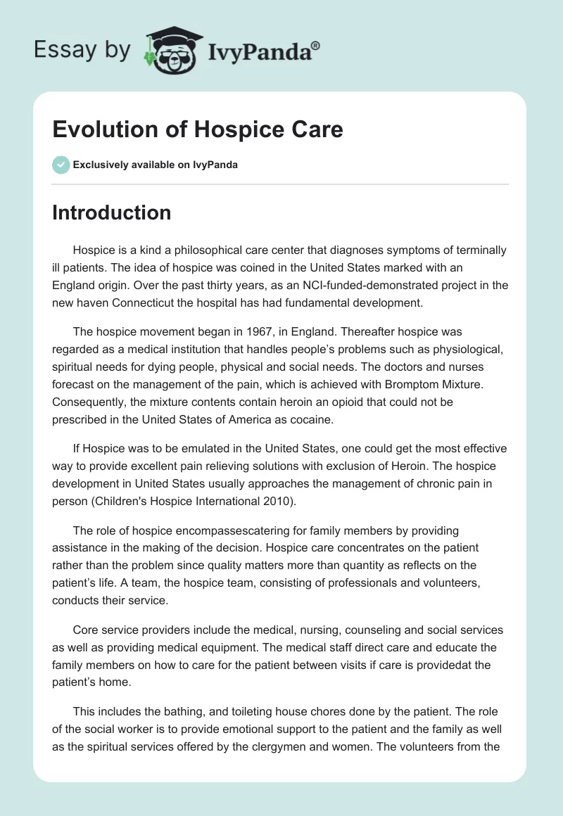Evolution of Hospice Care. Page 1