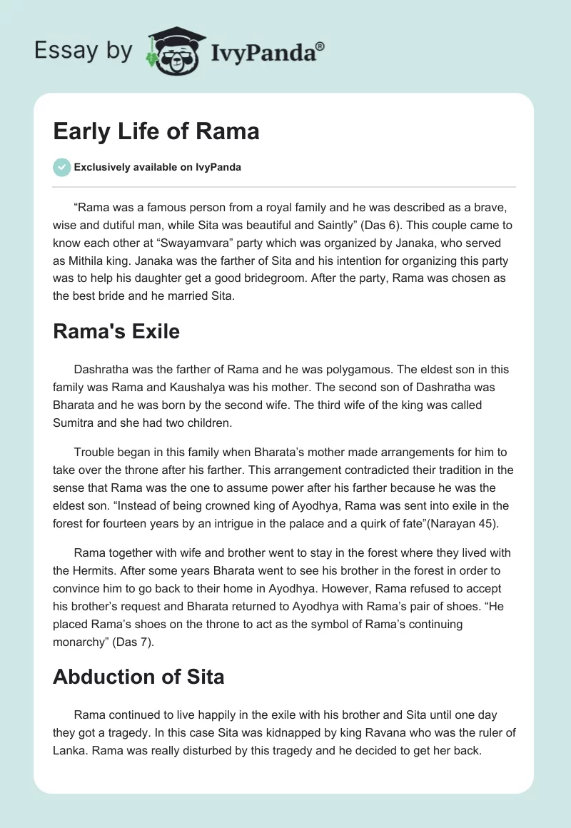 Early Life of Rama. Page 1