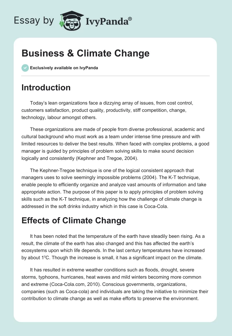 Business & Climate Change. Page 1