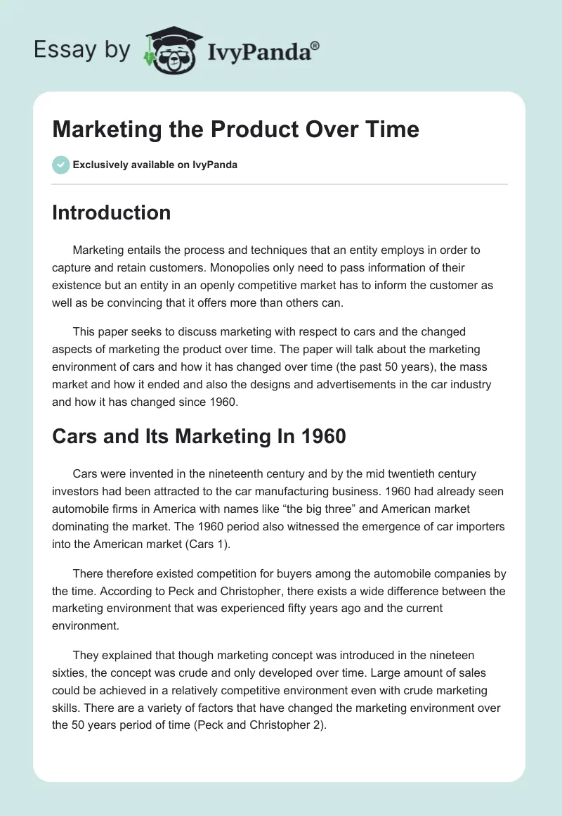 Marketing the Product Over Time. Page 1