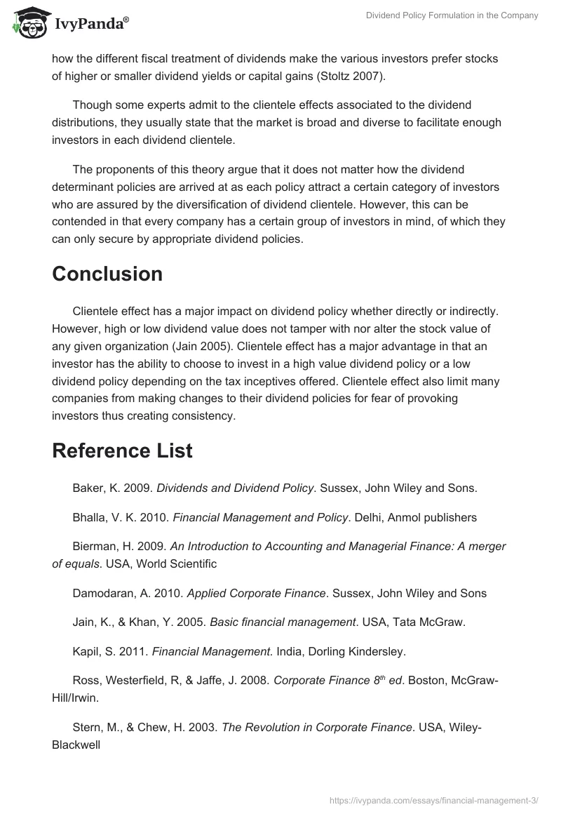 Dividend Policy Formulation in the Company. Page 3