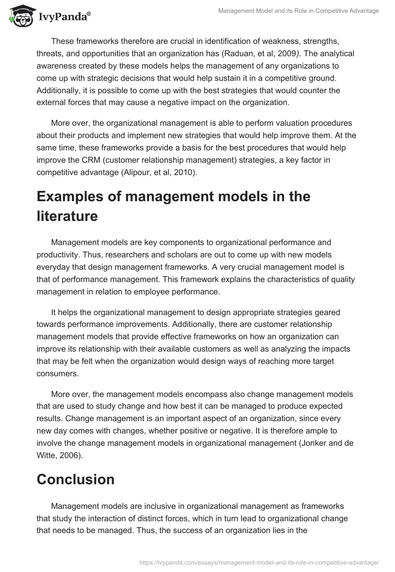 Management Model and its Role in Competitive Advantage. Page 2