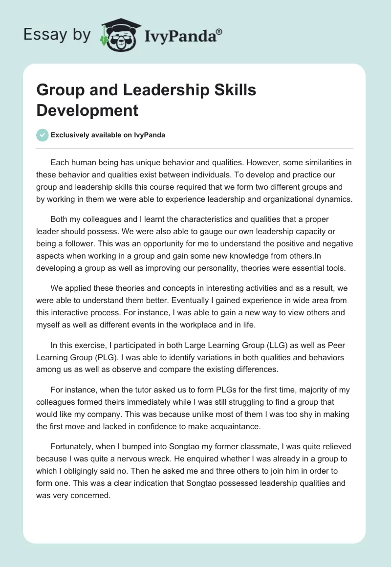 Group and Leadership Skills Development. Page 1