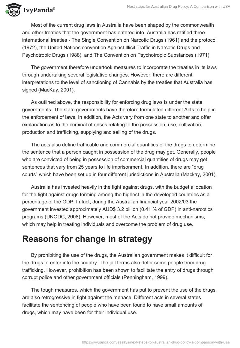 Next steps for Australian Drug Policy: A Comparison with USA. Page 2