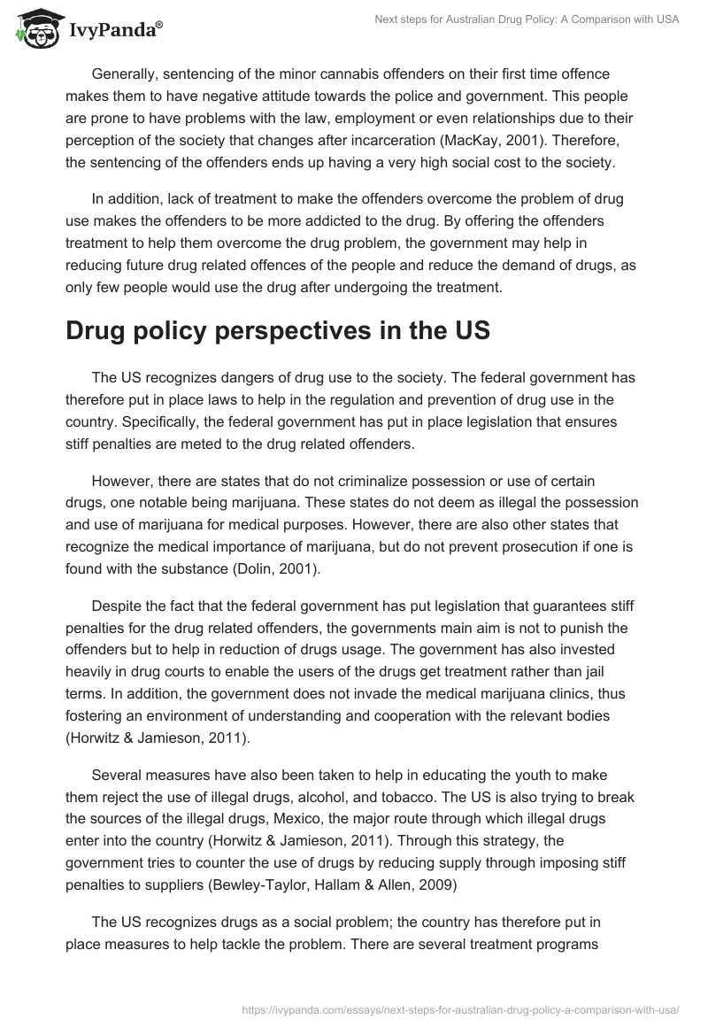 Next steps for Australian Drug Policy: A Comparison with USA. Page 3