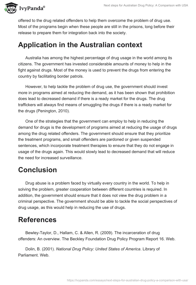 Next steps for Australian Drug Policy: A Comparison with USA. Page 4