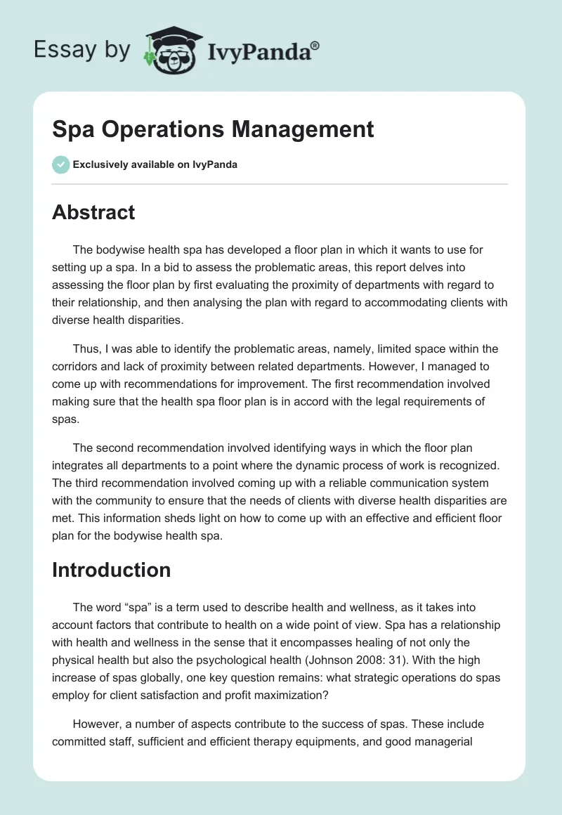 Spa Operations Management. Page 1