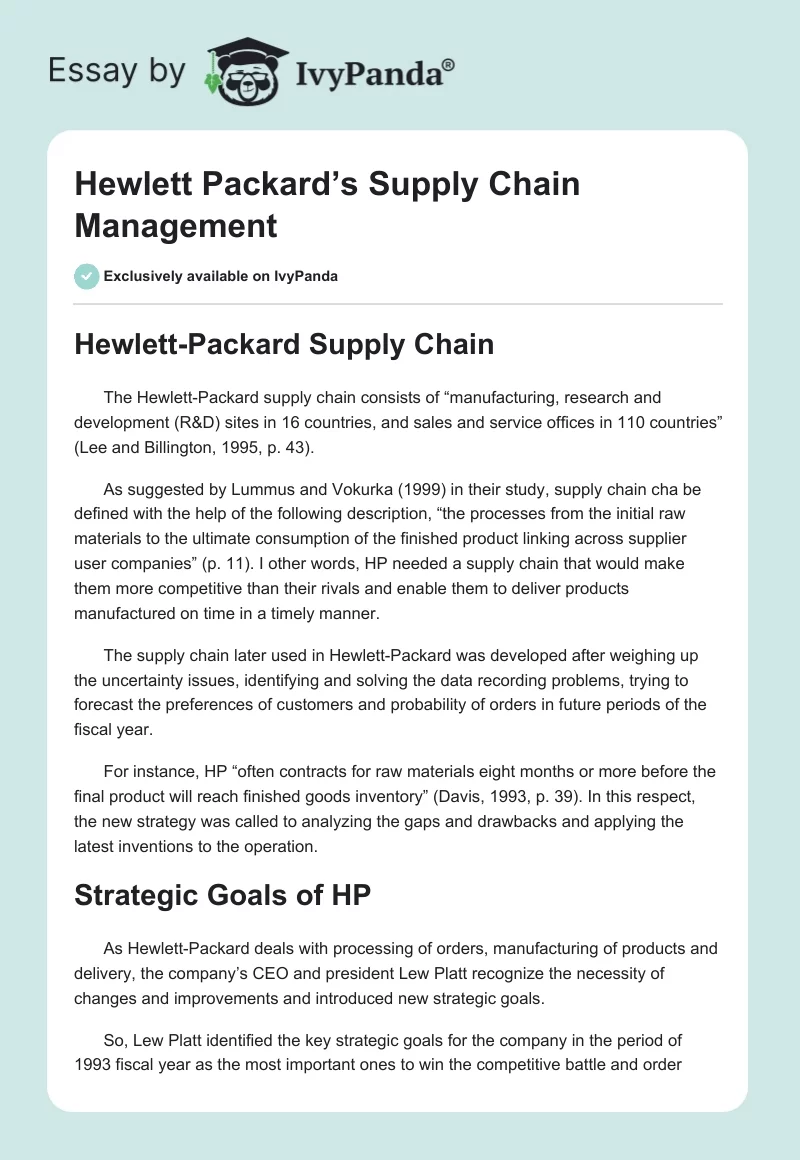 Hewlett Packard’s Supply Chain Management. Page 1