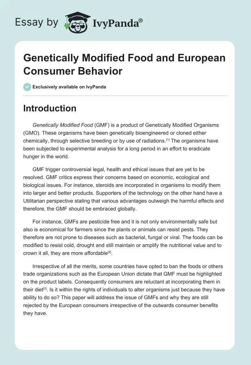 Genetically Modified Food and European Consumer Behavior. Page 1
