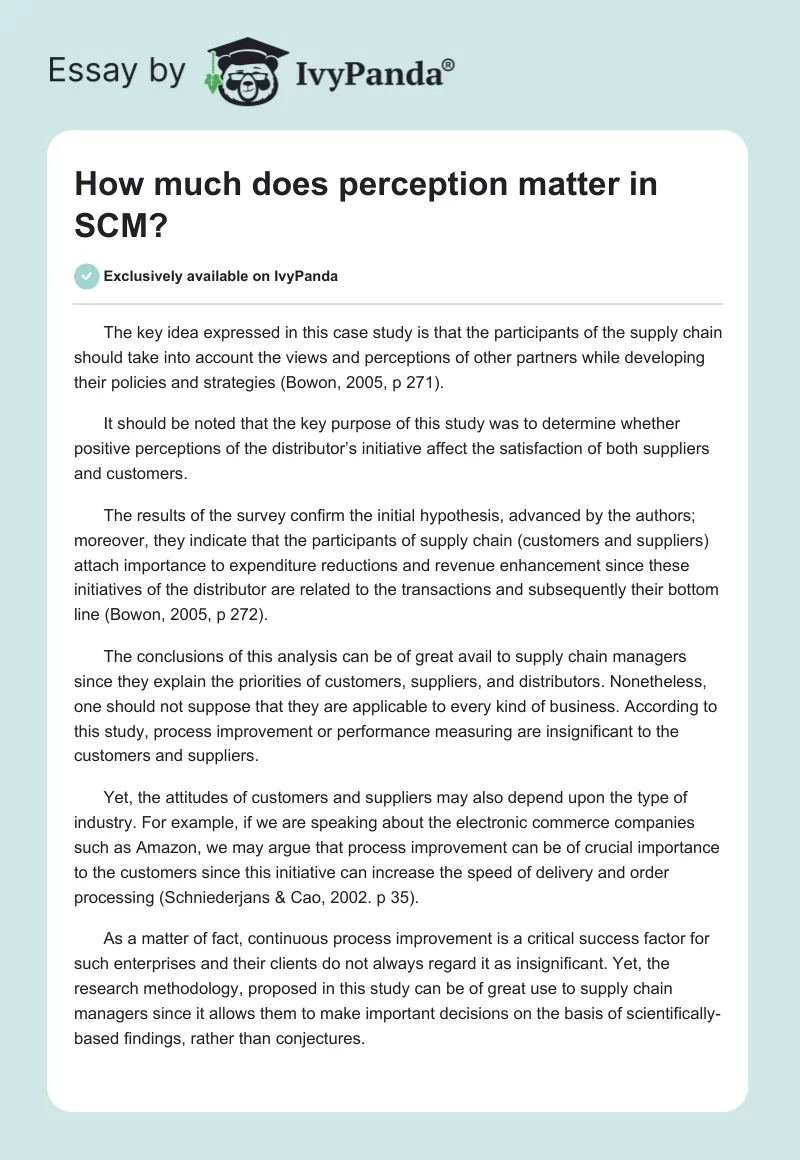 How much does perception matter in SCM?. Page 1