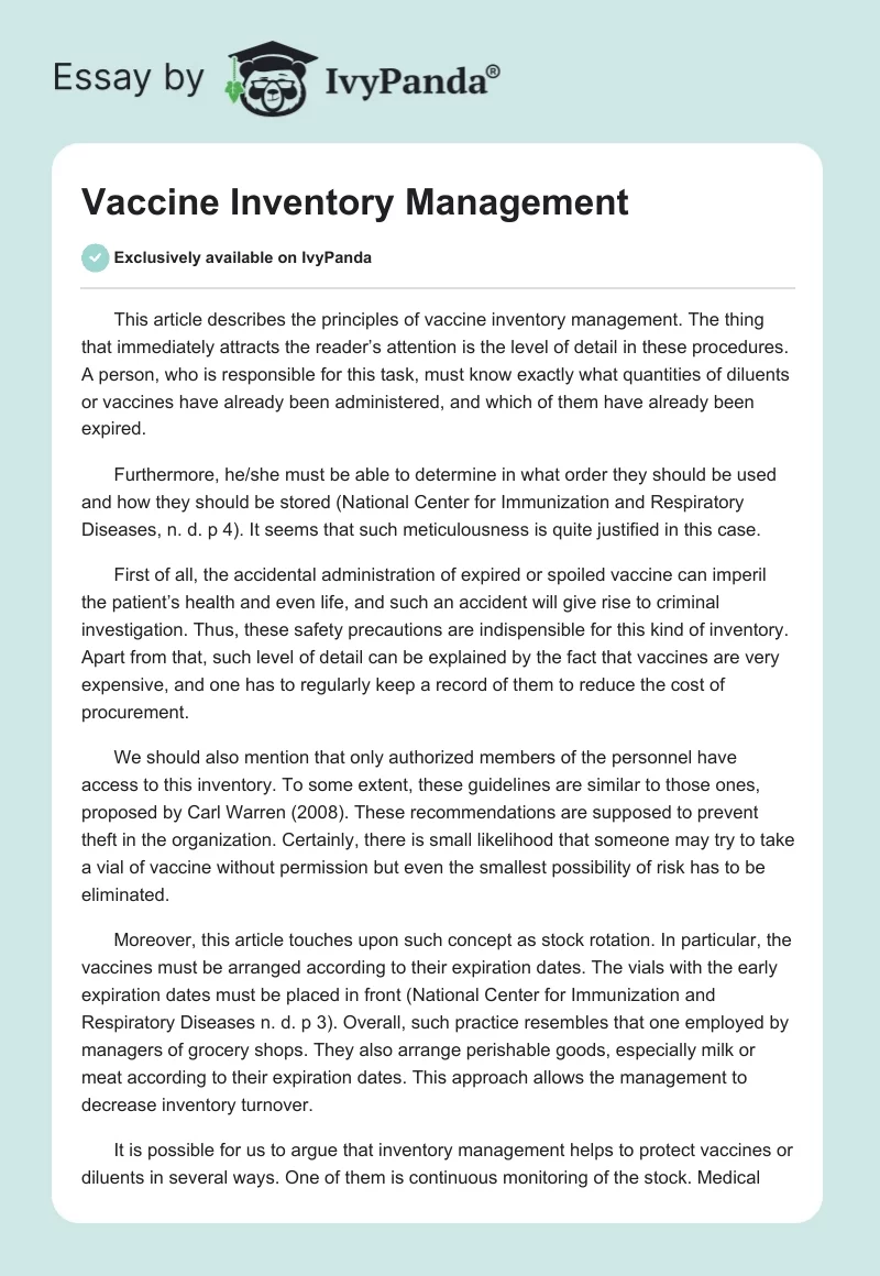 Vaccine Inventory Management. Page 1