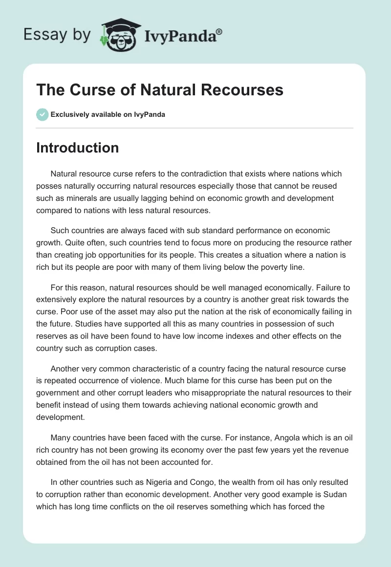The Curse of Natural Recourses. Page 1