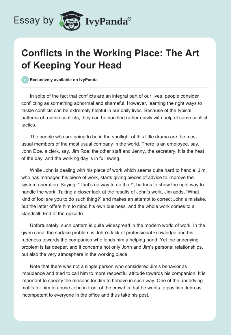 Conflicts in the Working Place: The Art of Keeping Your Head. Page 1