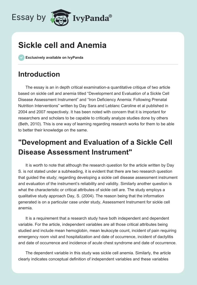 Sickle cell and Anemia. Page 1