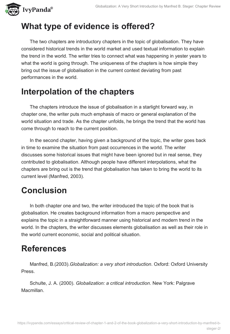 "Globalization: A Very Short Introduction" by Manfred B. Steger: Chapter Review. Page 3
