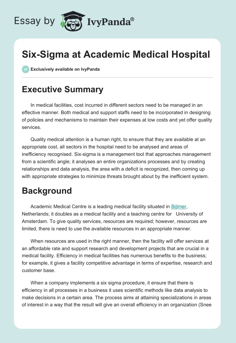 Six-Sigma at Academic Medical Hospital. Page 1