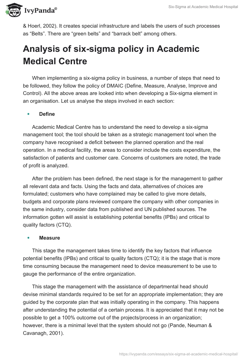 Six-Sigma at Academic Medical Hospital. Page 2