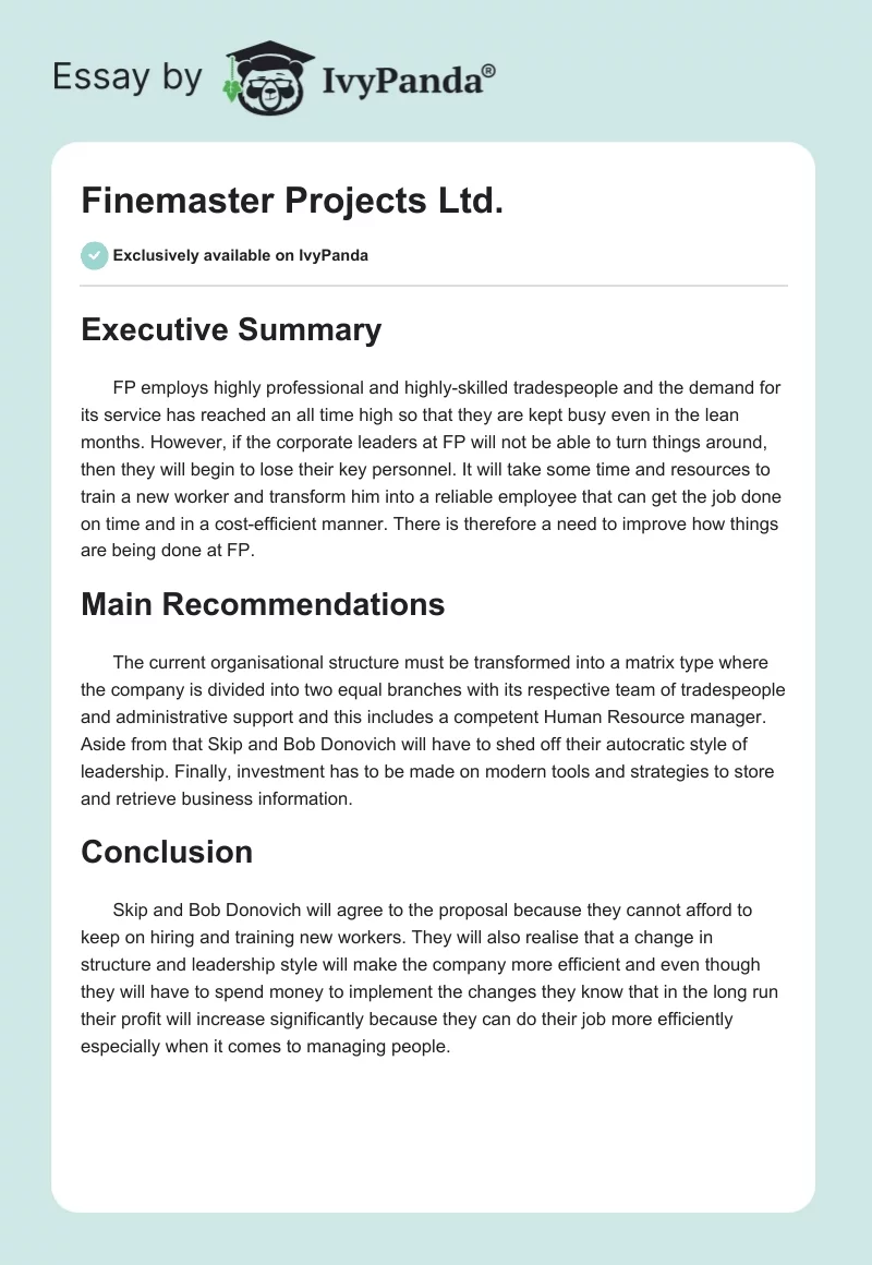 Finemaster Projects Ltd.. Page 1