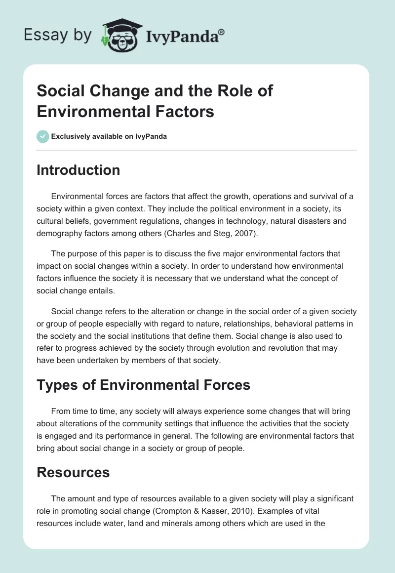 Social Change and the Role of Environmental Factors. Page 1