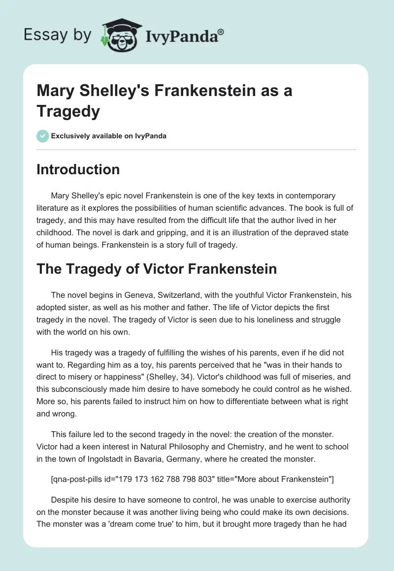 Mary Shelley's Frankenstein as a Tragedy. Page 1