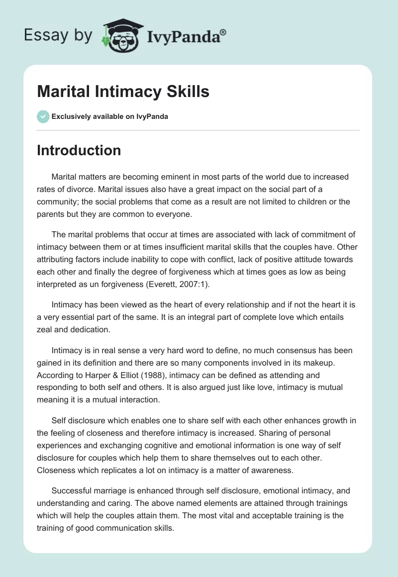 Marital Intimacy Skills. Page 1