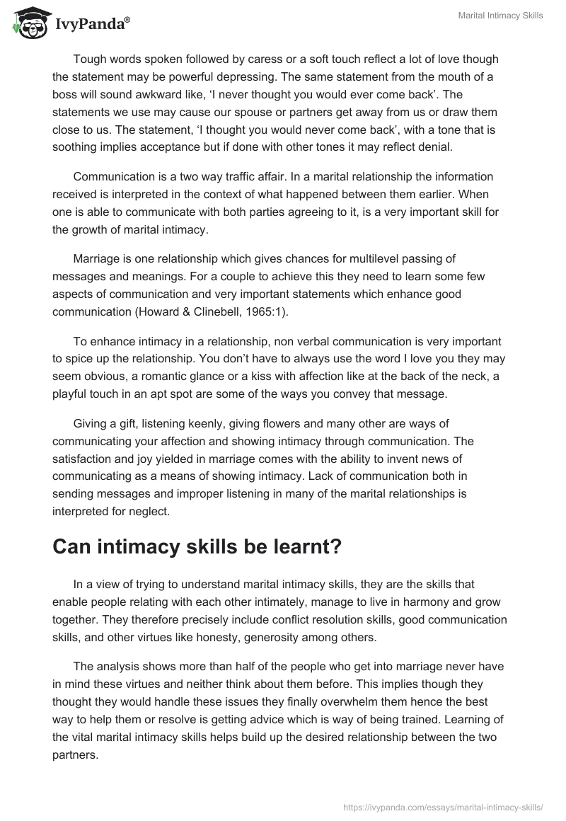 Marital Intimacy Skills - 3051 Words