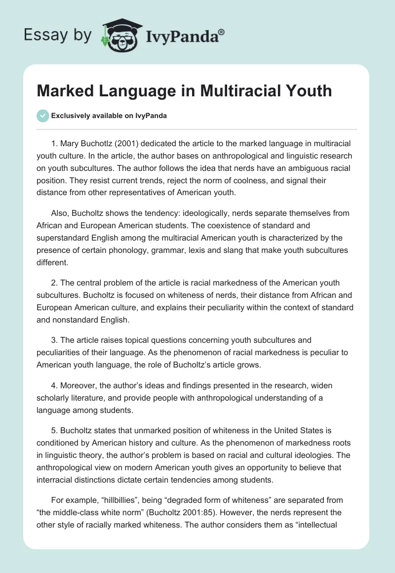 Marked Language in Multiracial Youth. Page 1