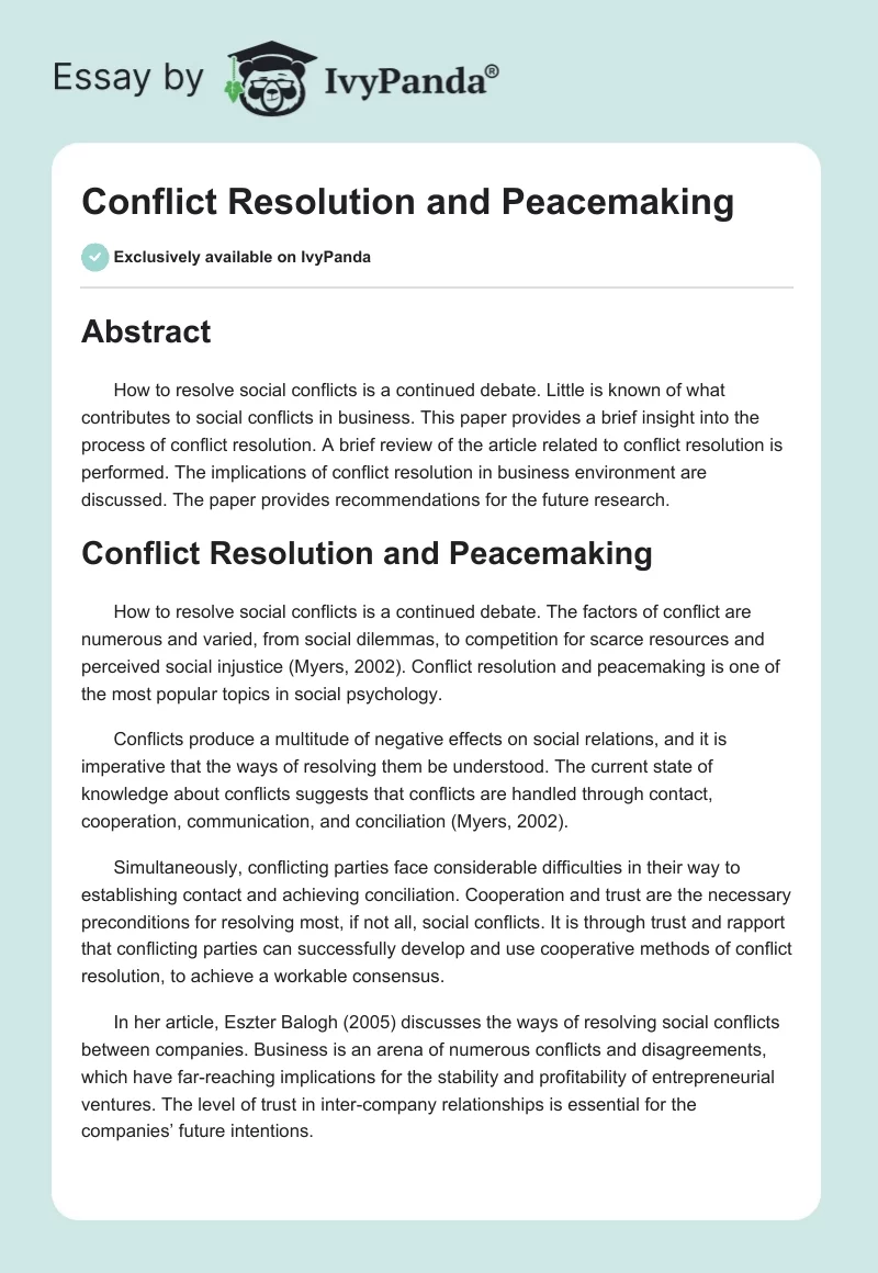 Conflict Resolution and Peacemaking. Page 1