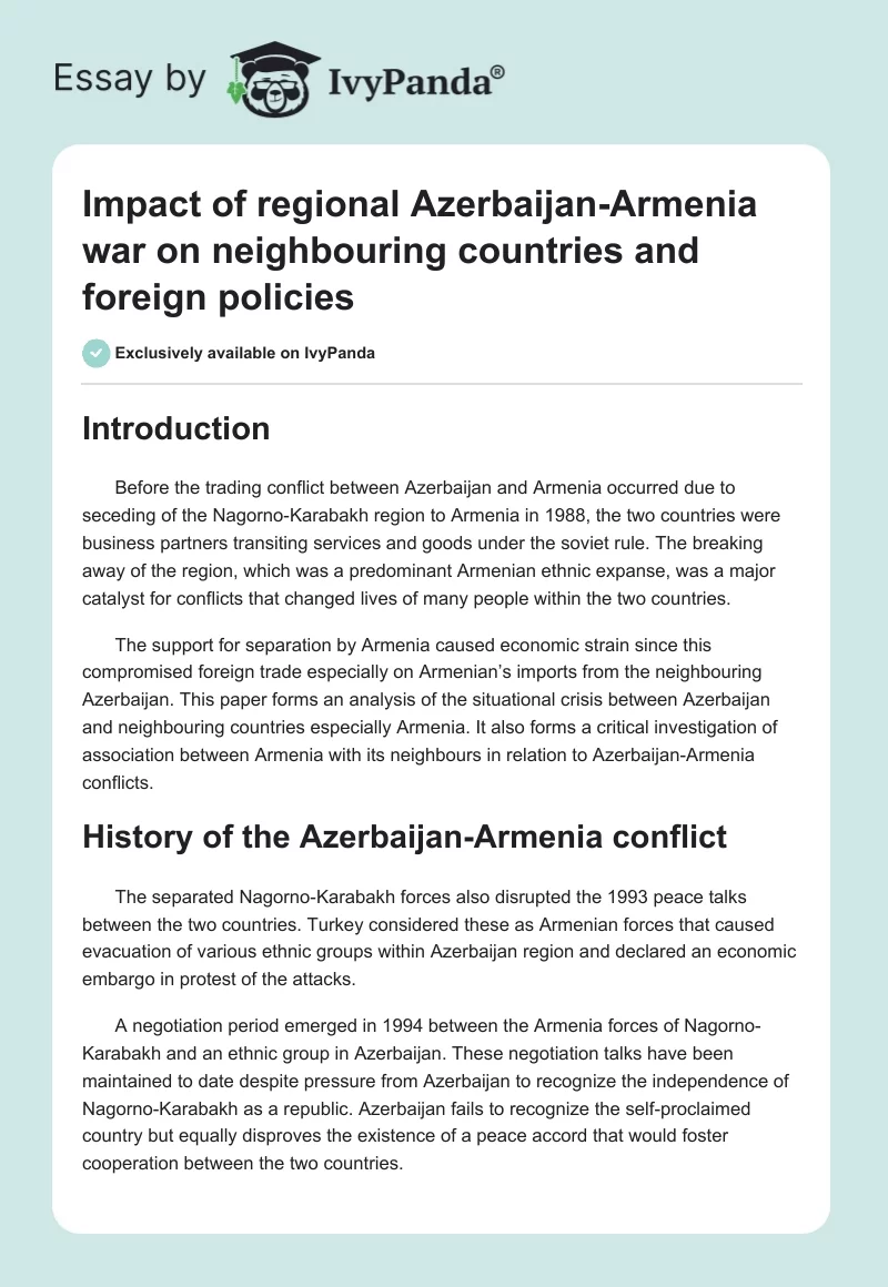 Impact of Regional Azerbaijan-Armenia War on Neighbouring Countries and Foreign Policies. Page 1