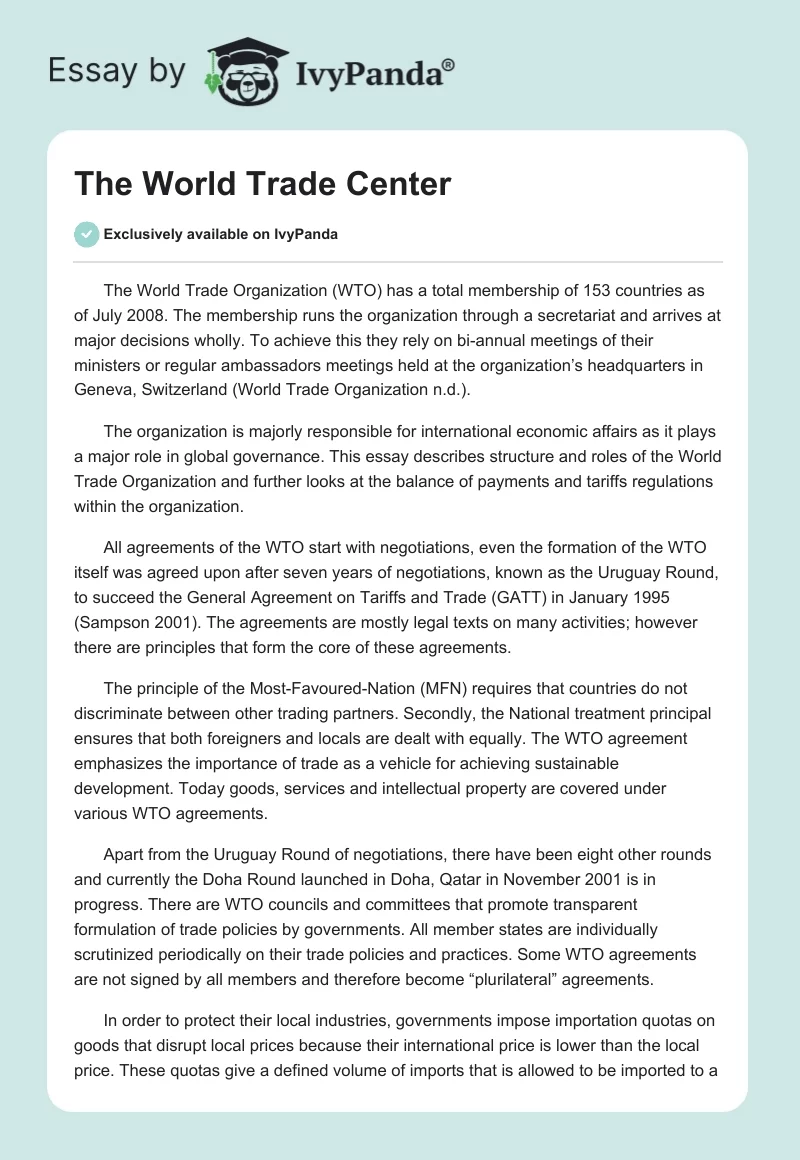 The World Trade Center. Page 1
